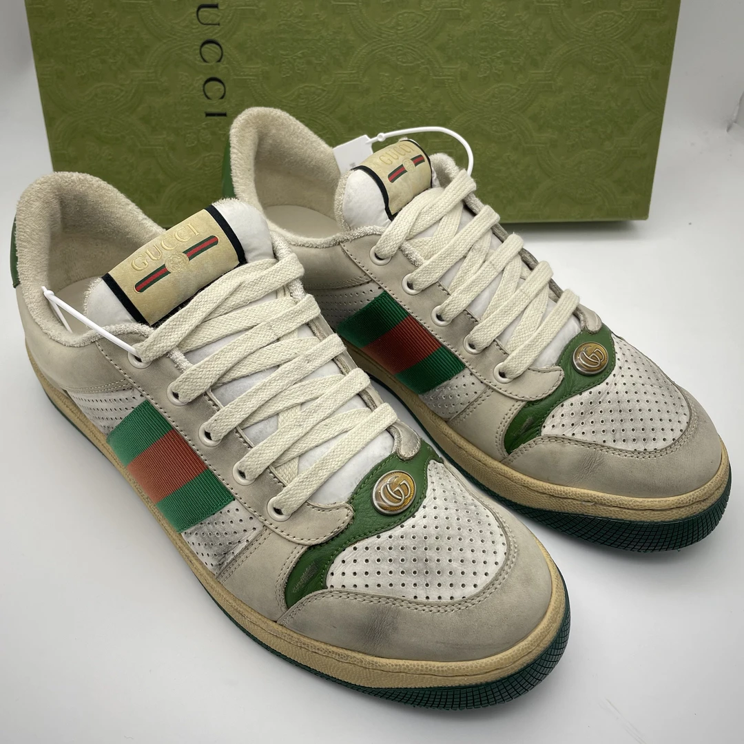 95新 GUCCI/古驰 /43欧码/二手男士 织带经典绿色做旧尚脏脏鞋