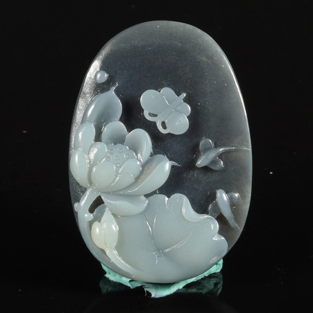 LOT.040和田玉巧雕荷花悟道牌一对/X2208X2216