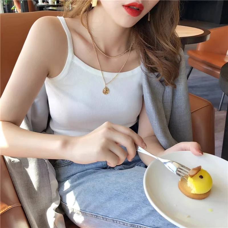 白色吊带女西装内搭针织打底背心夏外穿设计感小众法式别致上衣