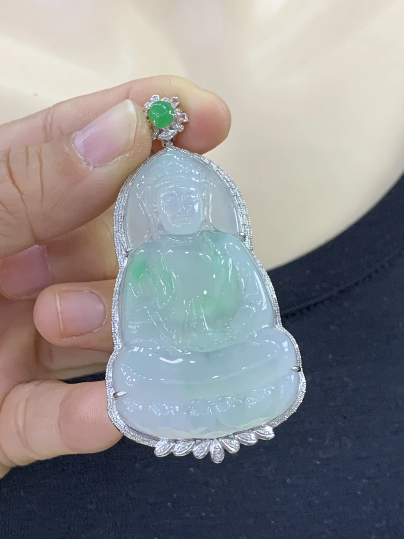 18k金镶嵌飘绿大观音，完美