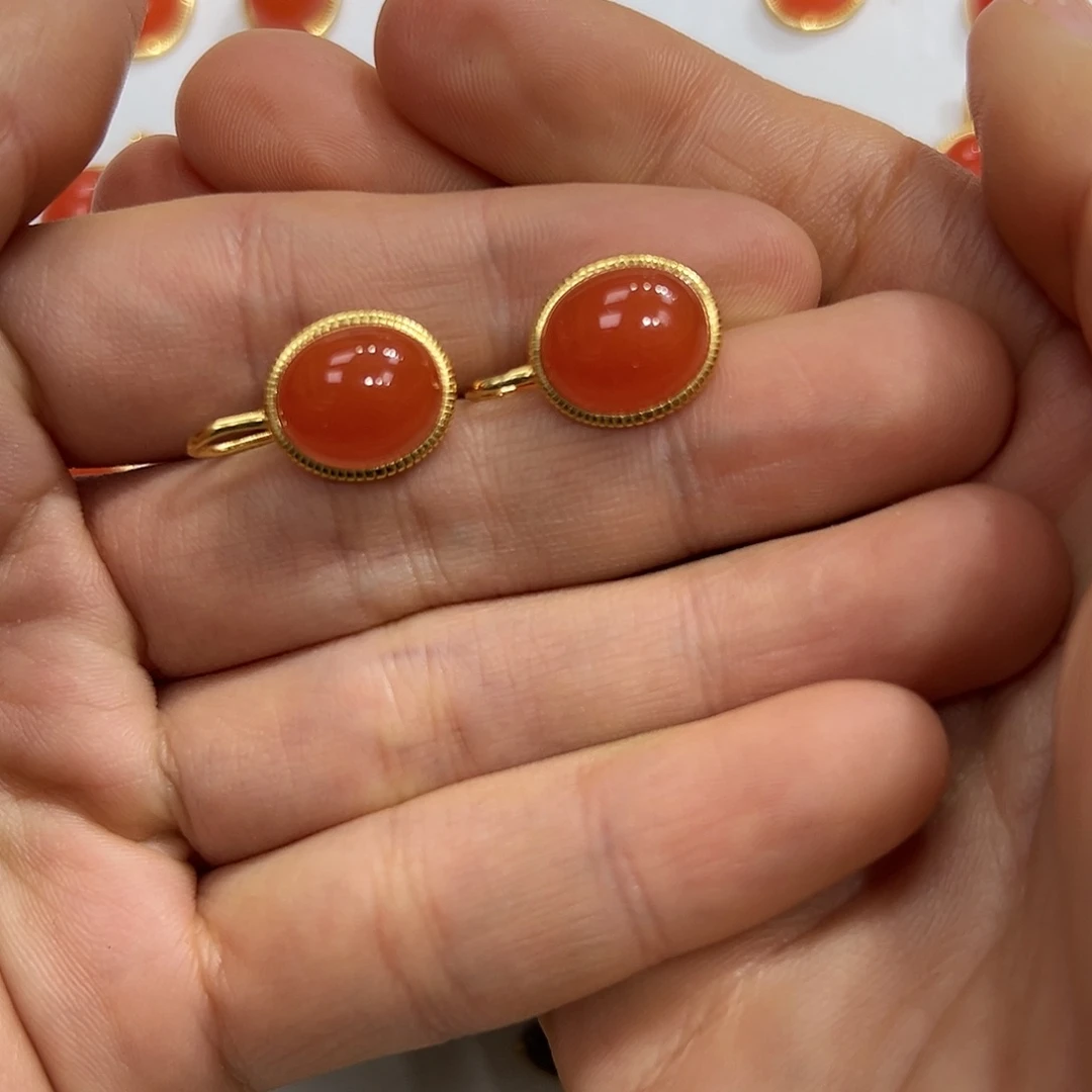 南红玛瑙耳饰银S925镶嵌鹿*通