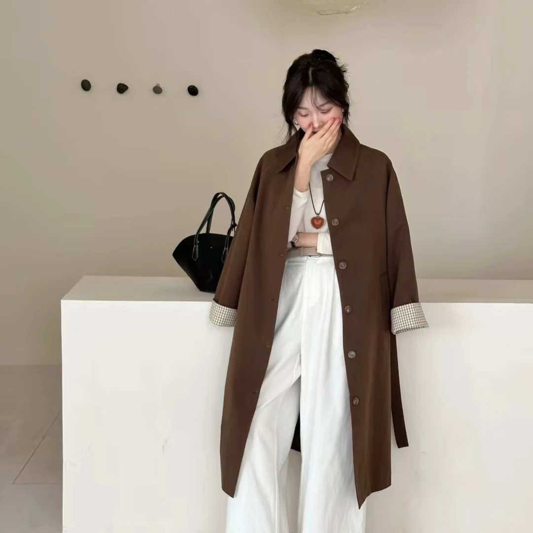 秋季新款韩系休闲长款拼接高级感简约风衣外套