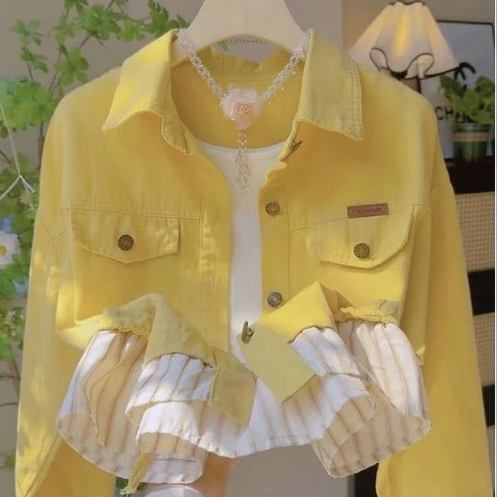 夏季春季拼接休闲春装短款韩版女上衣百搭短外套条纹春夏