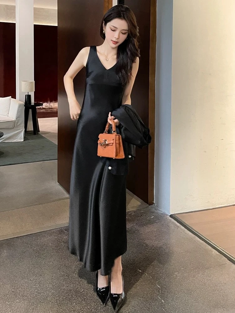 【莫奈花园】夏季显瘦气质简约时尚女神收腰醋酸背心连衣裙