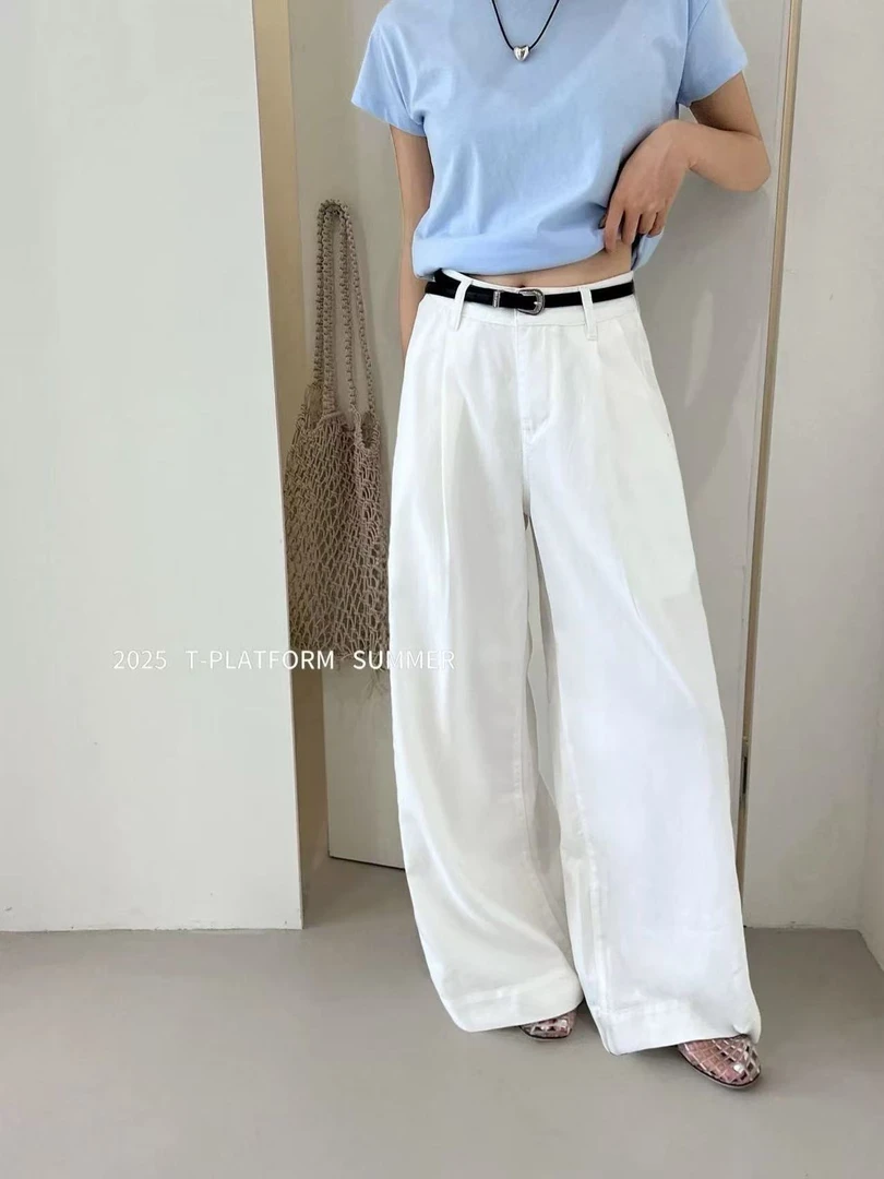 慵懒松弛感休闲裤韩版高腰阔腿裤1396