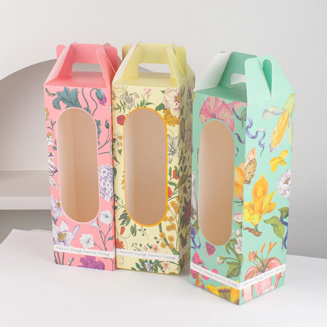 馨宝 复古碎花开窗手提高颜值插花盒5个装玫瑰鲜花包装盒