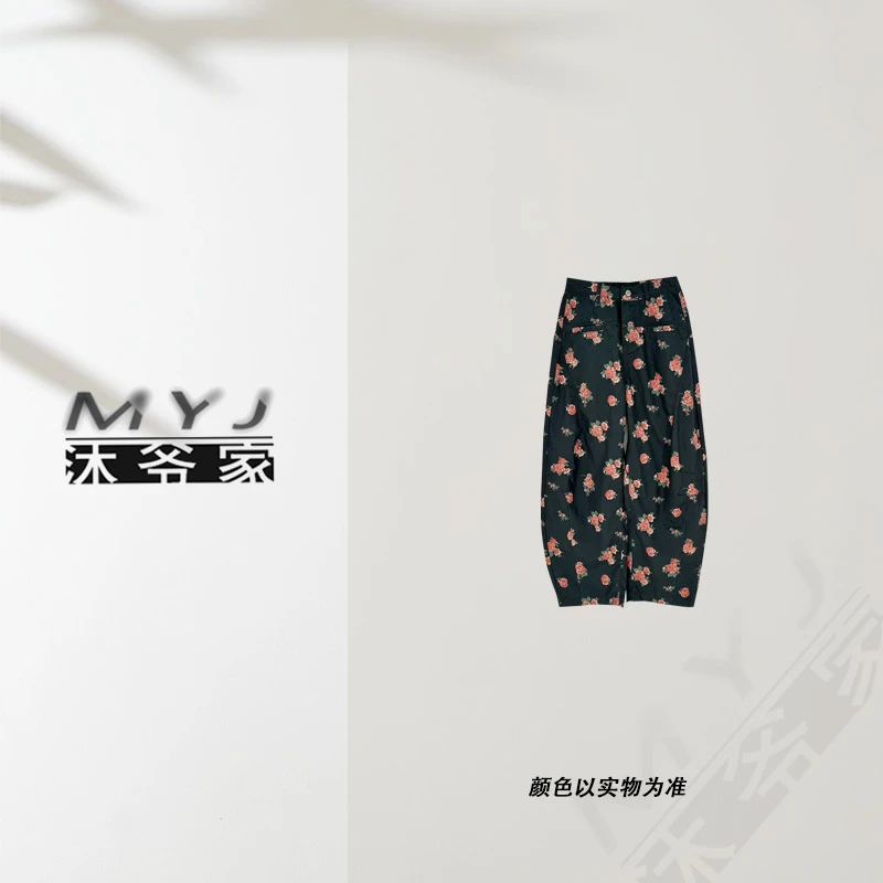 沐爷家——9099花朵休闲百搭时尚宽松印花满印半松紧裤子