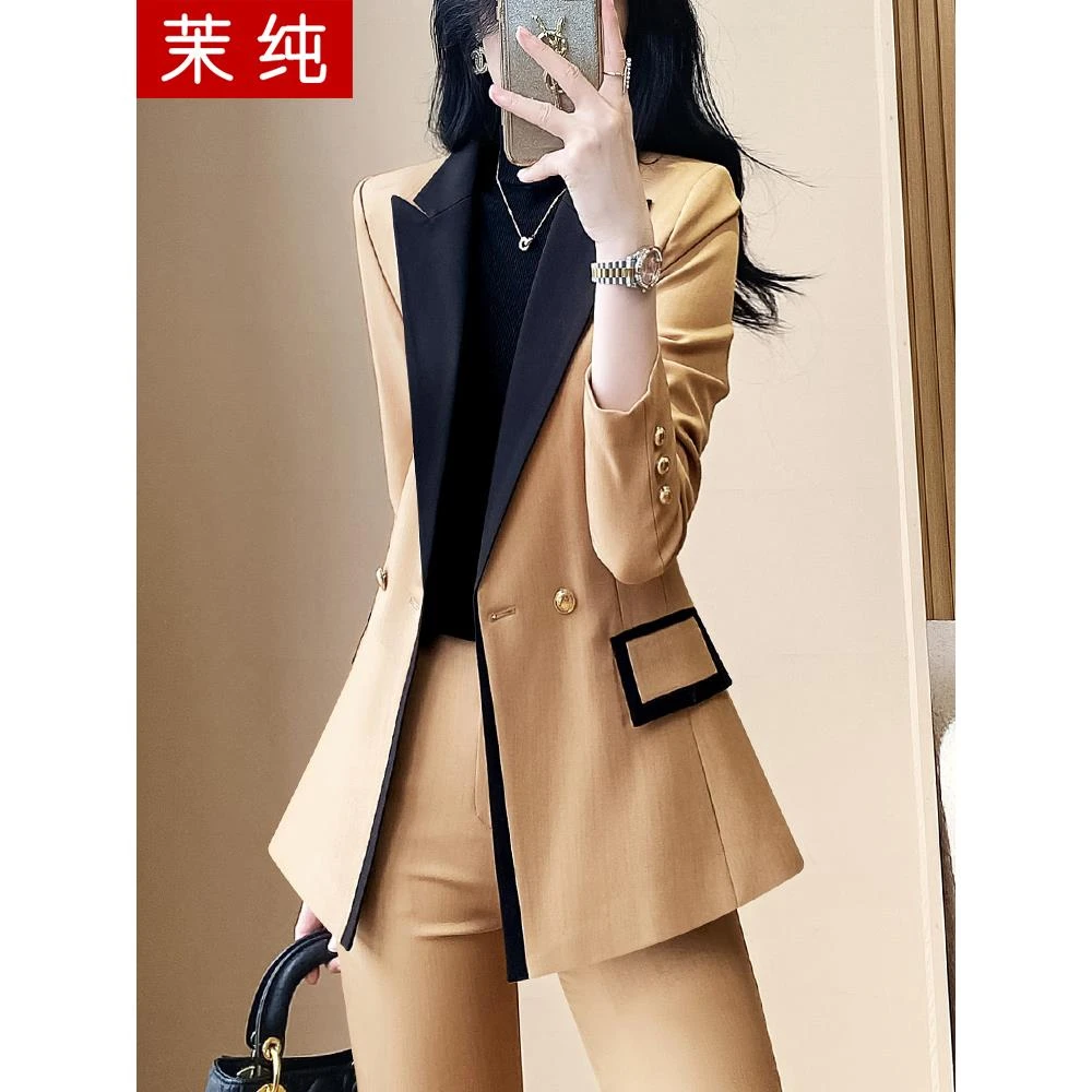 西装外套女卡其色拼色西服高级感设计感小众轻职场高级感职业洋气