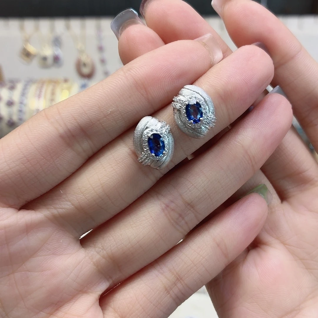蓝宝石耳饰银S925镶嵌