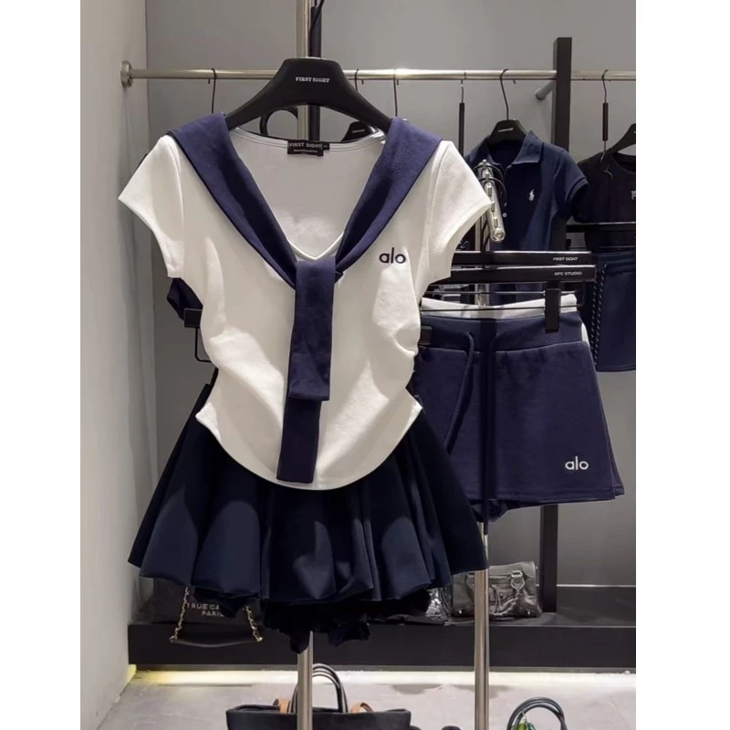 大码披肩拼接假两件短袖t恤女2025夏季新款休闲修身显瘦上衣-8233