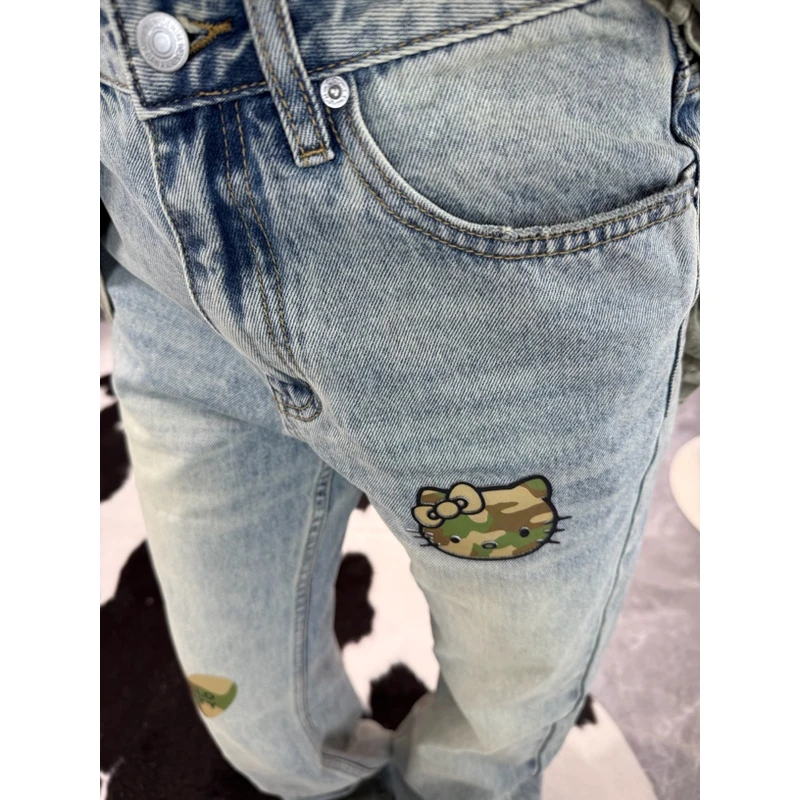 【劉發發】W377【迷彩猫牛仔裤】新款韩版百搭时尚直筒显瘦牛仔裤