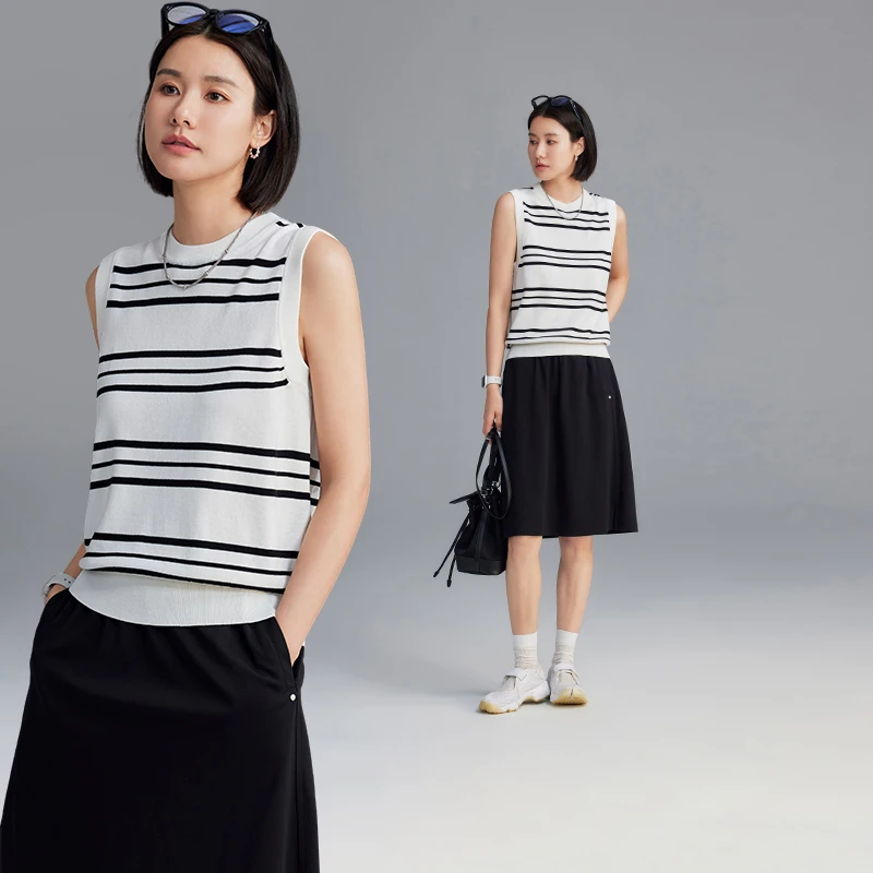 CLOUDSPACE/云上生活【假日条纹背心】天丝绵羊毛无袖背心女夏外穿