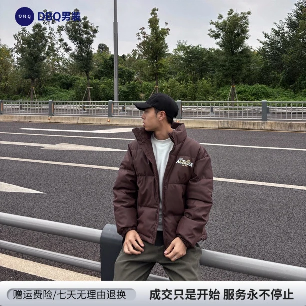 DBQ男装 | 立领PU皮棉服外套冬季新款潮牌保暖棉衣外套加厚面包服