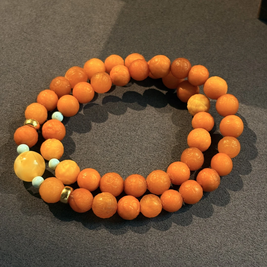 【亿轩臻选】ZX107412海漂籽双圈手串diy金白&绿松8-11mm+