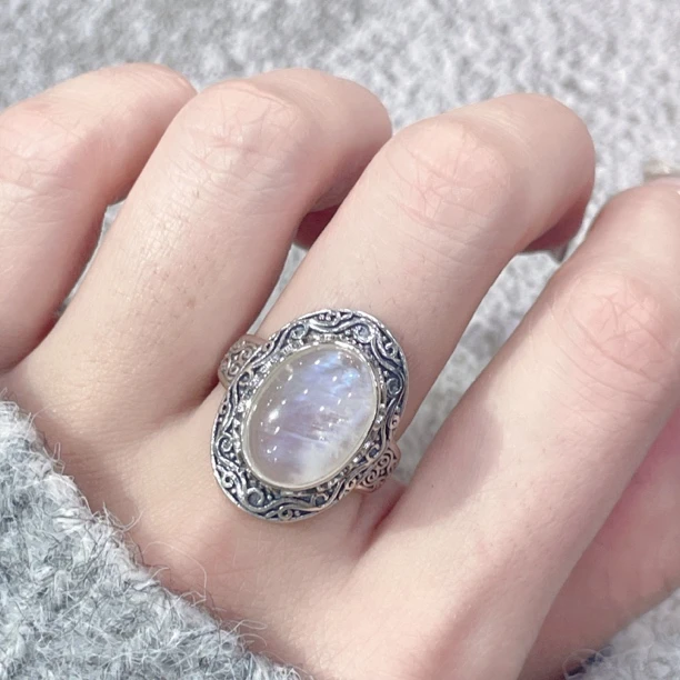 925银戒指 重工大女王椭圆月光戒指