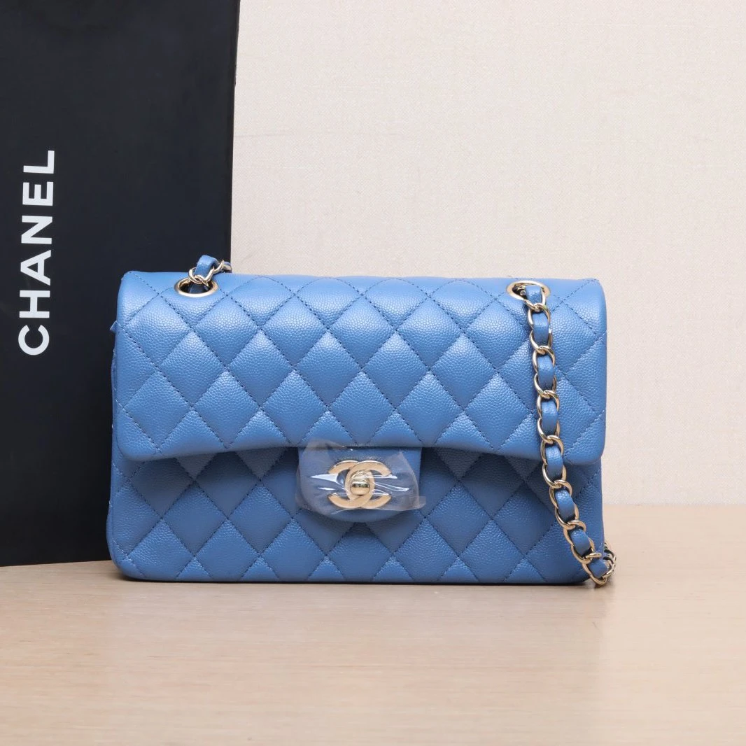 未使用 Chanel/香奈儿 【念念】 CF 口盖包 小号 蓝色 30开 银扣