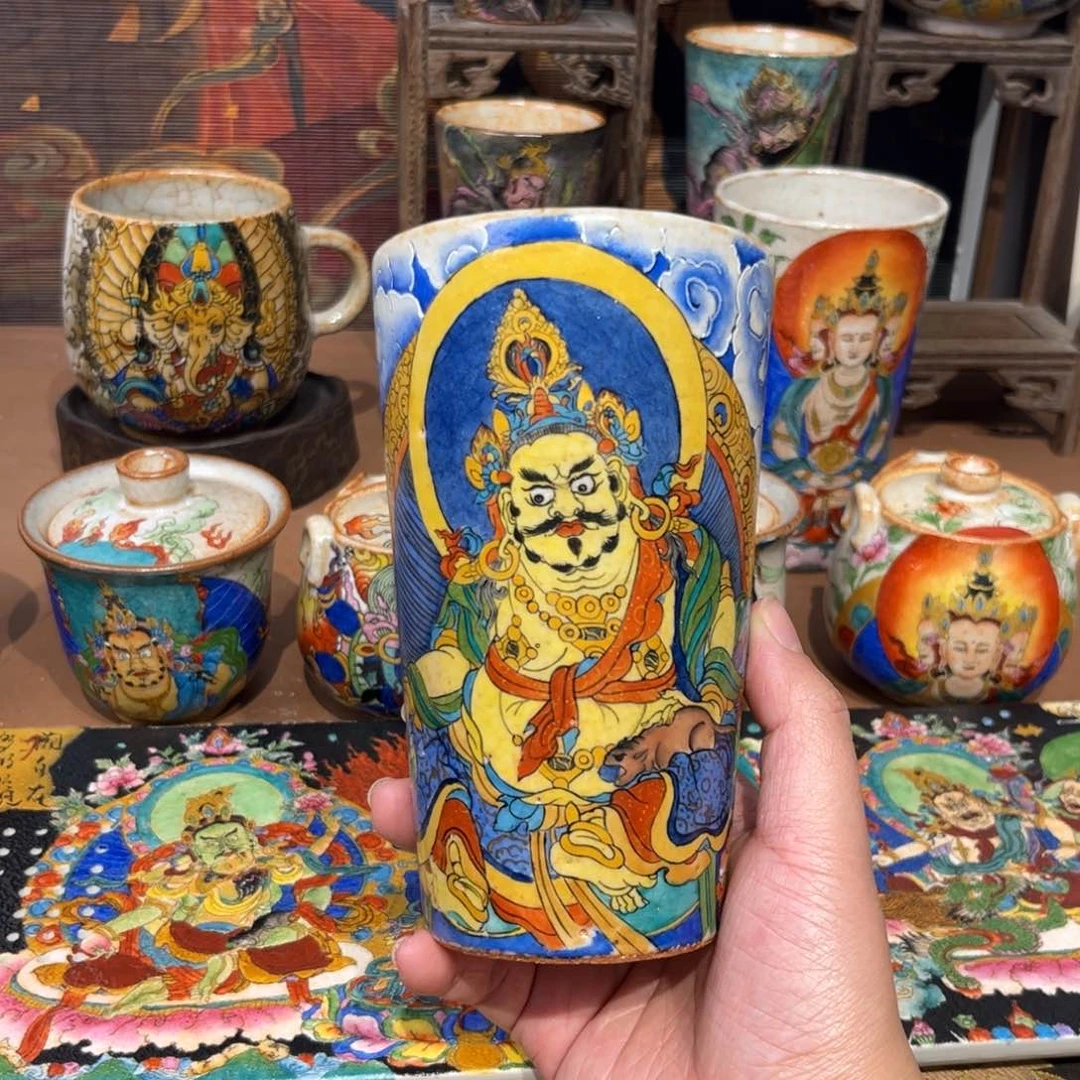 手工手绘五财神大可乐杯