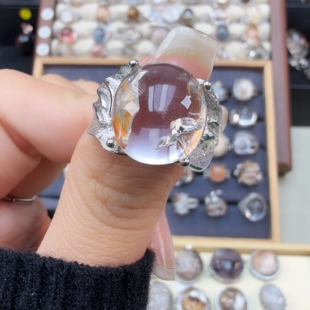 肉***贝银S925镶嵌水晶戒指