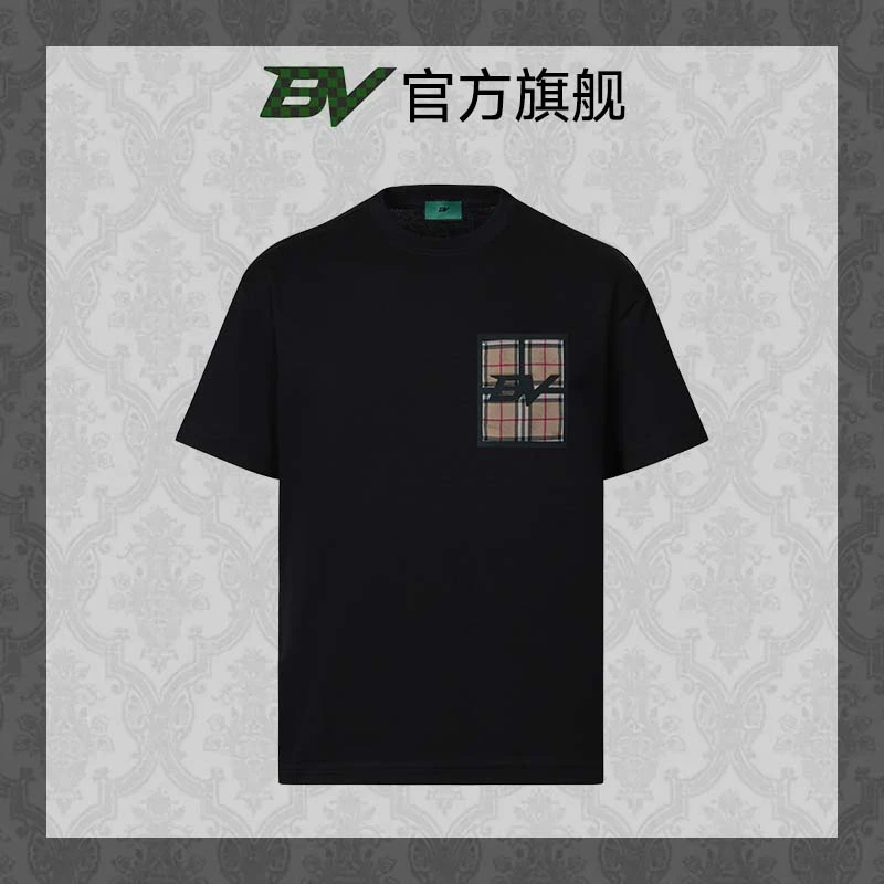 BV格纹25SS新款重磅大口袋格纹徽标男女宽松阔版短袖圆领T恤休闲