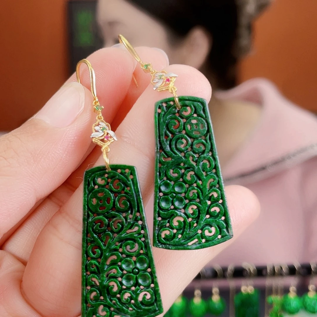 翡翠银S925镶嵌耳饰