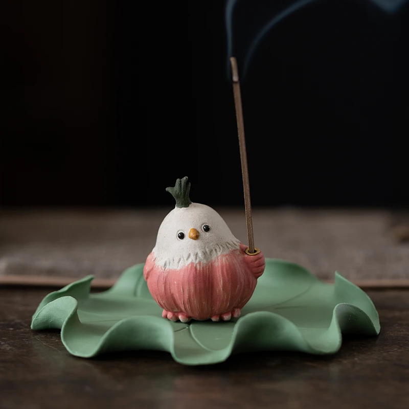 宜兴原矿紫砂蒜鸟线香插创意蒜头小鸟工艺品香炉香道家居香薰摆件