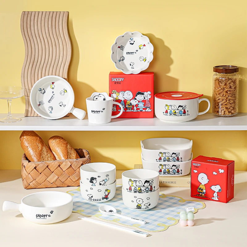 史努比哑光餐具陶瓷面碗家用2025新款高颜值餐具圆盘早餐盘饭碗