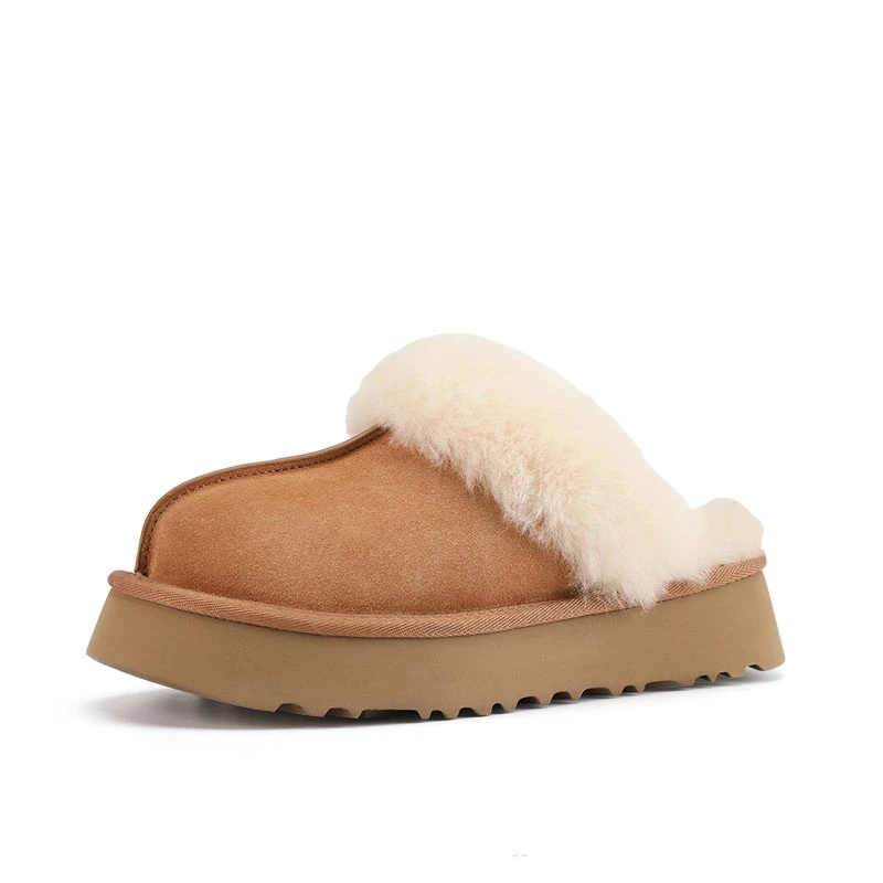 【厚底4CM】2024新款厚底星拖时尚百搭舒适皮毛一体包头拖雪地靴.