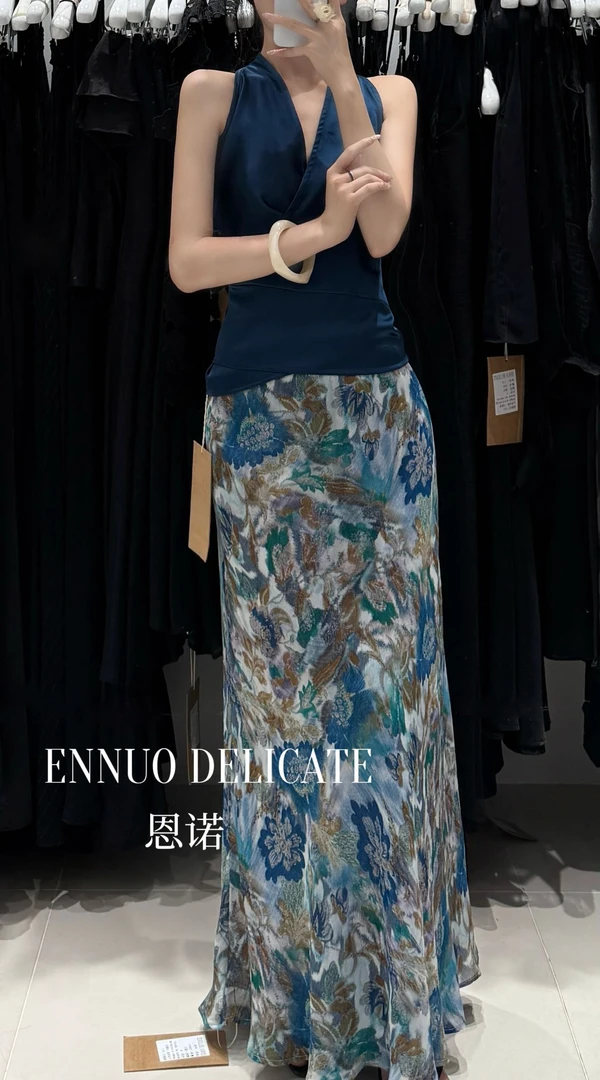 恩诺缎面一片式绑带显瘦上衣 T2600-1