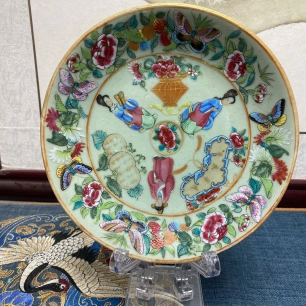 清道光豆青釉无双谱赏盘7/古玩/古董/KC20250223007