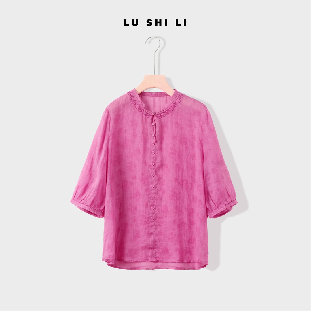 大宁女装 【青丝】 夏季新品显瘦时尚休闲百搭文艺刺绣苎麻小衫7019