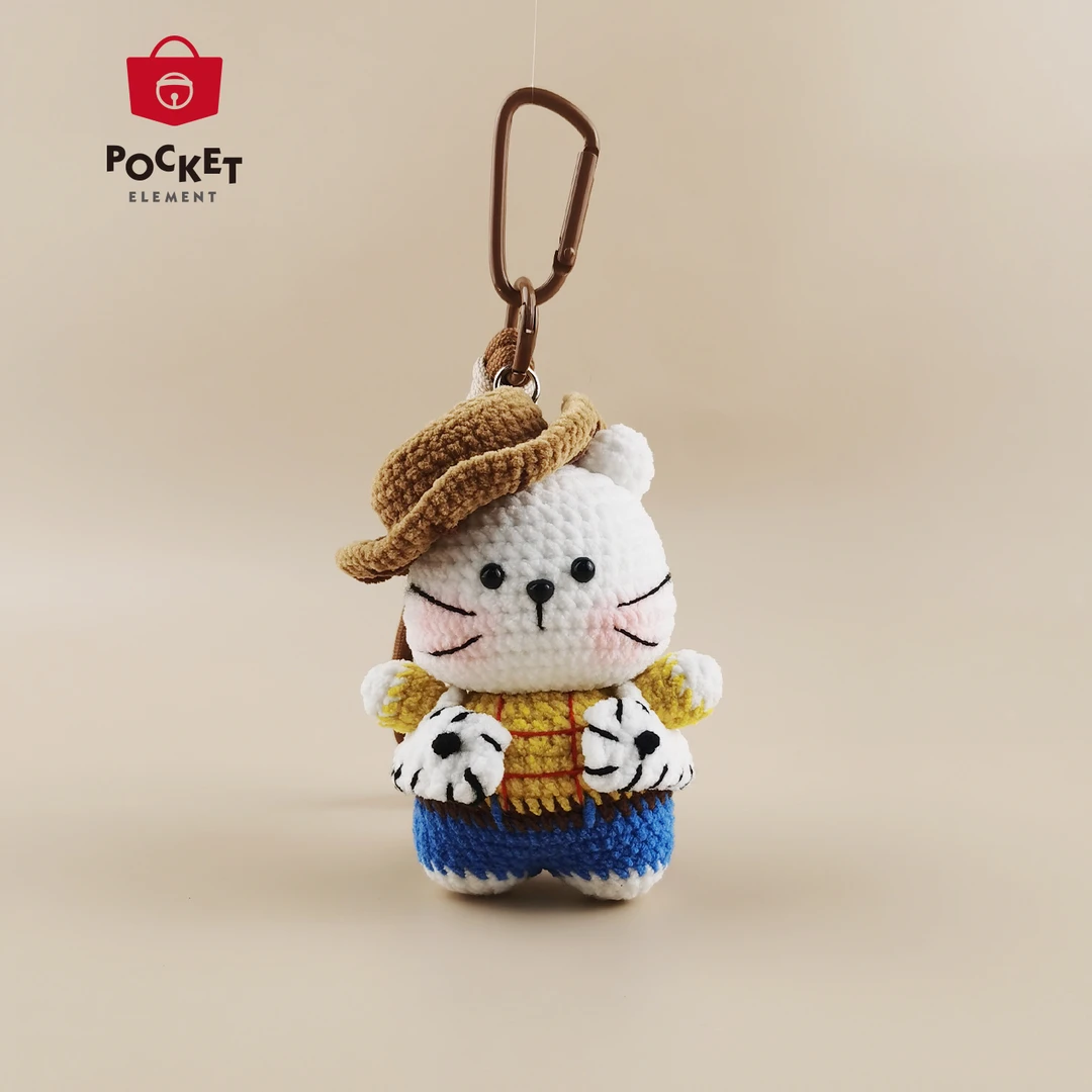 Pocket    可爱牛仔猫咪玩偶公仔有趣包包挂件挂饰钥匙扣挂件礼物