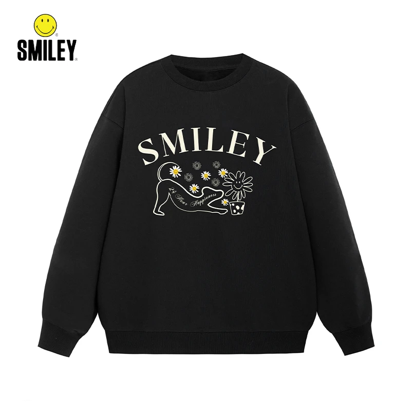 【皓然专属】SMILEY春秋款印花圆领卫衣新款男女宽松上衣同款