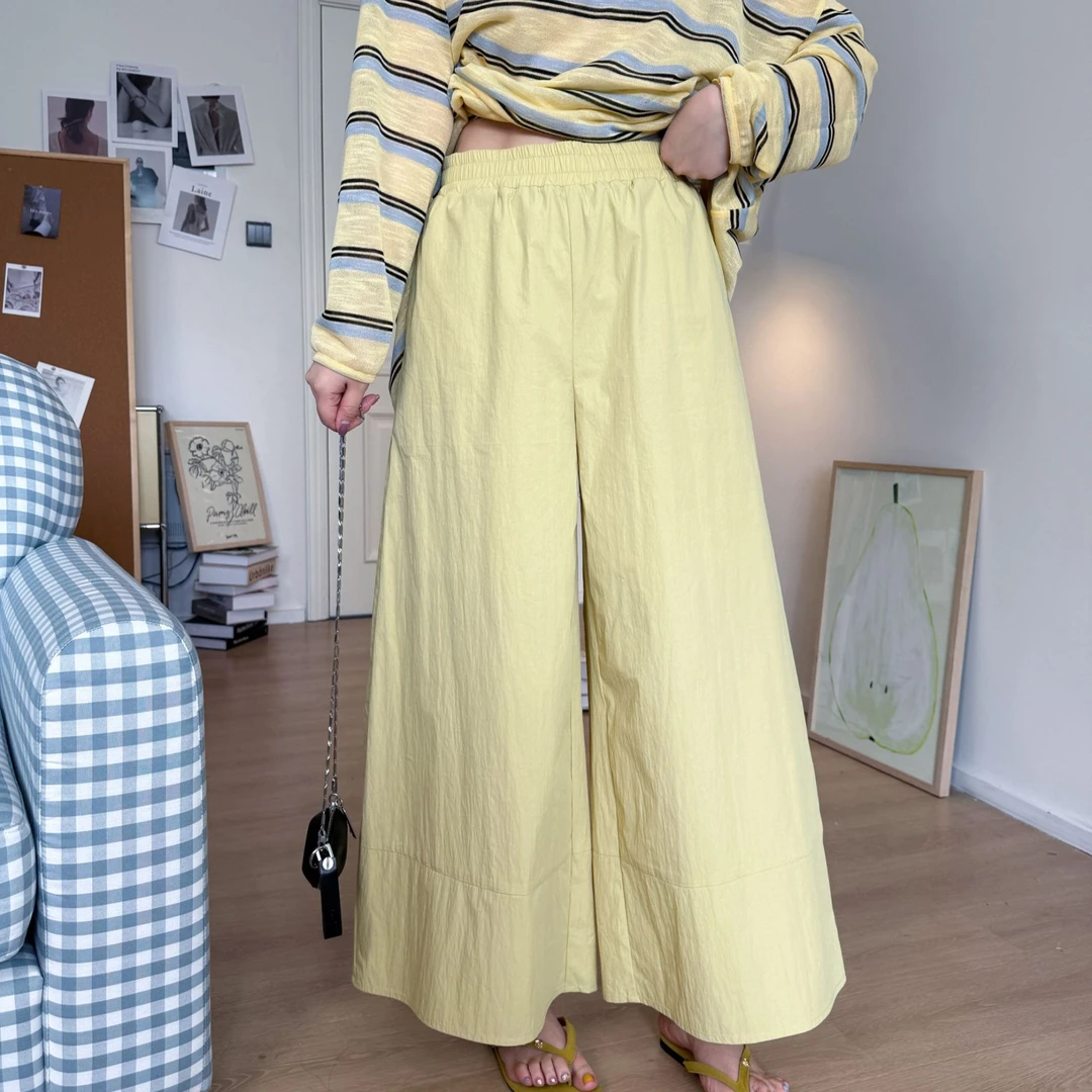 晶咕软软【山本裙裤】复古日系百搭直筒全腰松紧大阔腿休闲