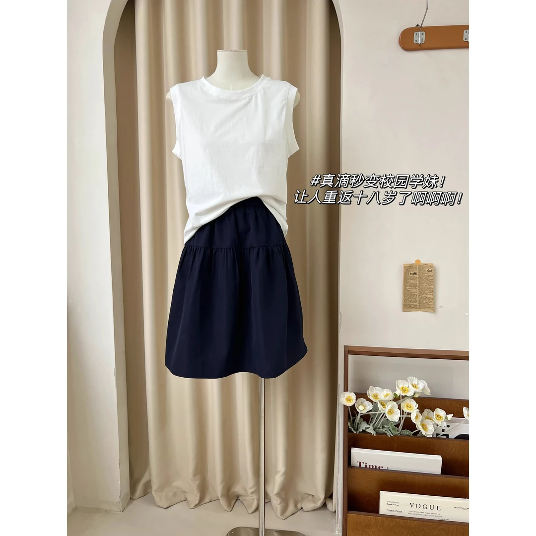日系百搭设计感松紧腰半身裙女夏季气质高腰显瘦A字休闲运动短裙