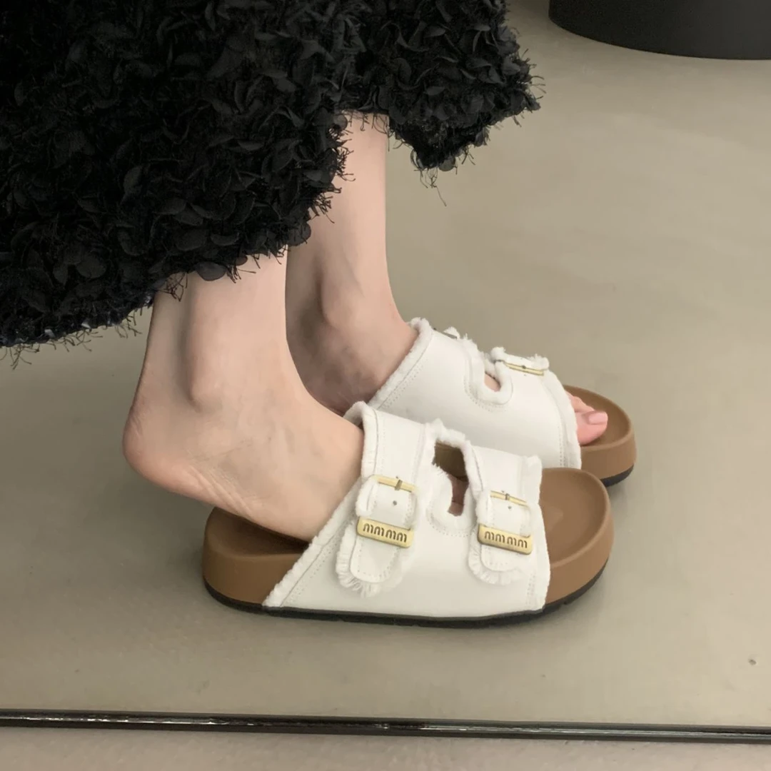 复古勃肯拖鞋2025女夏外新款裙子厚底时尚休闲流苏一字沙滩