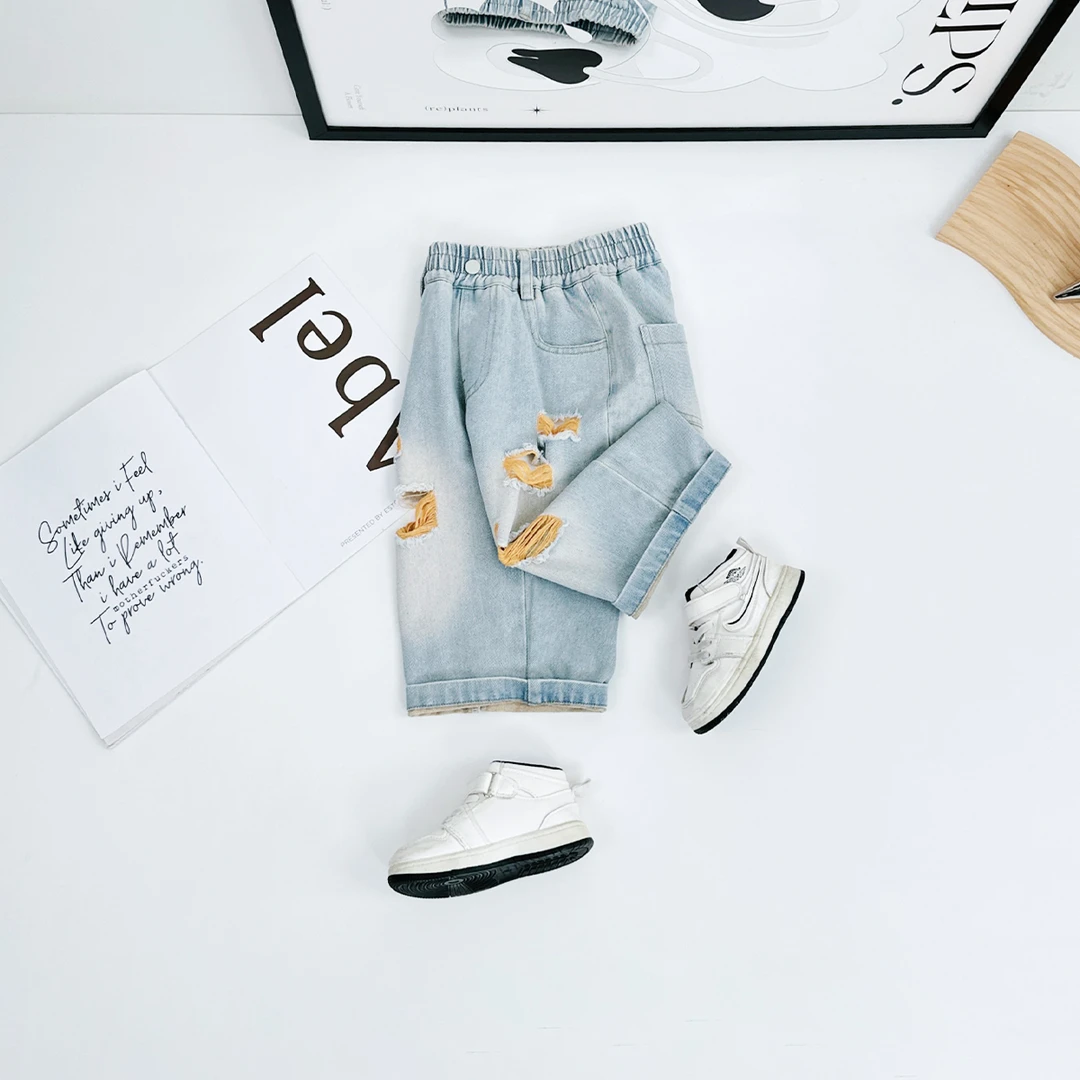 儿童七分裤子夏装薄款男童装牛仔宽松夏季 BQ25568N 悠悠童话童装