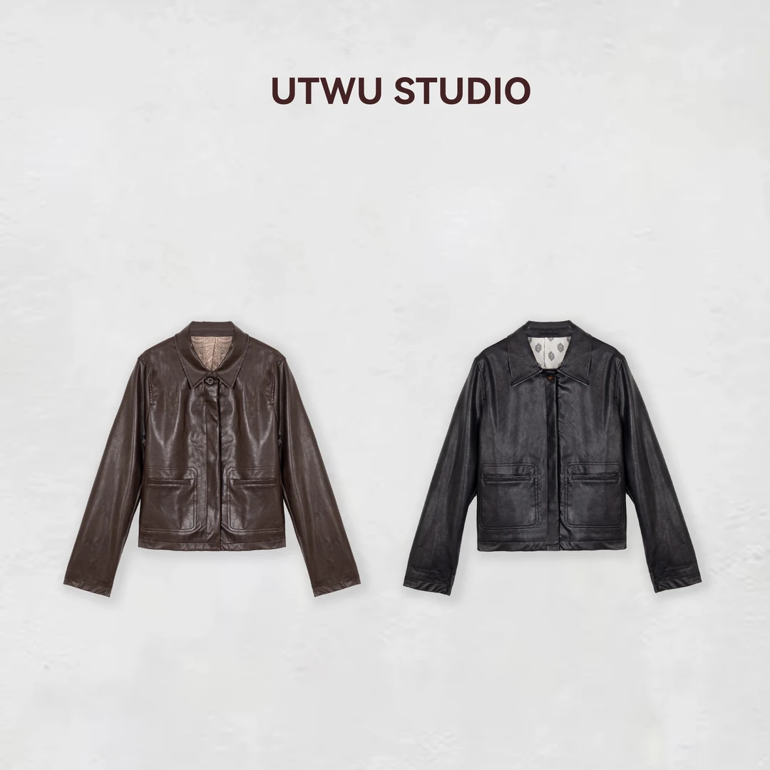 UTWU 小敏 「modern皮夹克」PU皮拼色腰果花里布皮衣外套UTAW1027