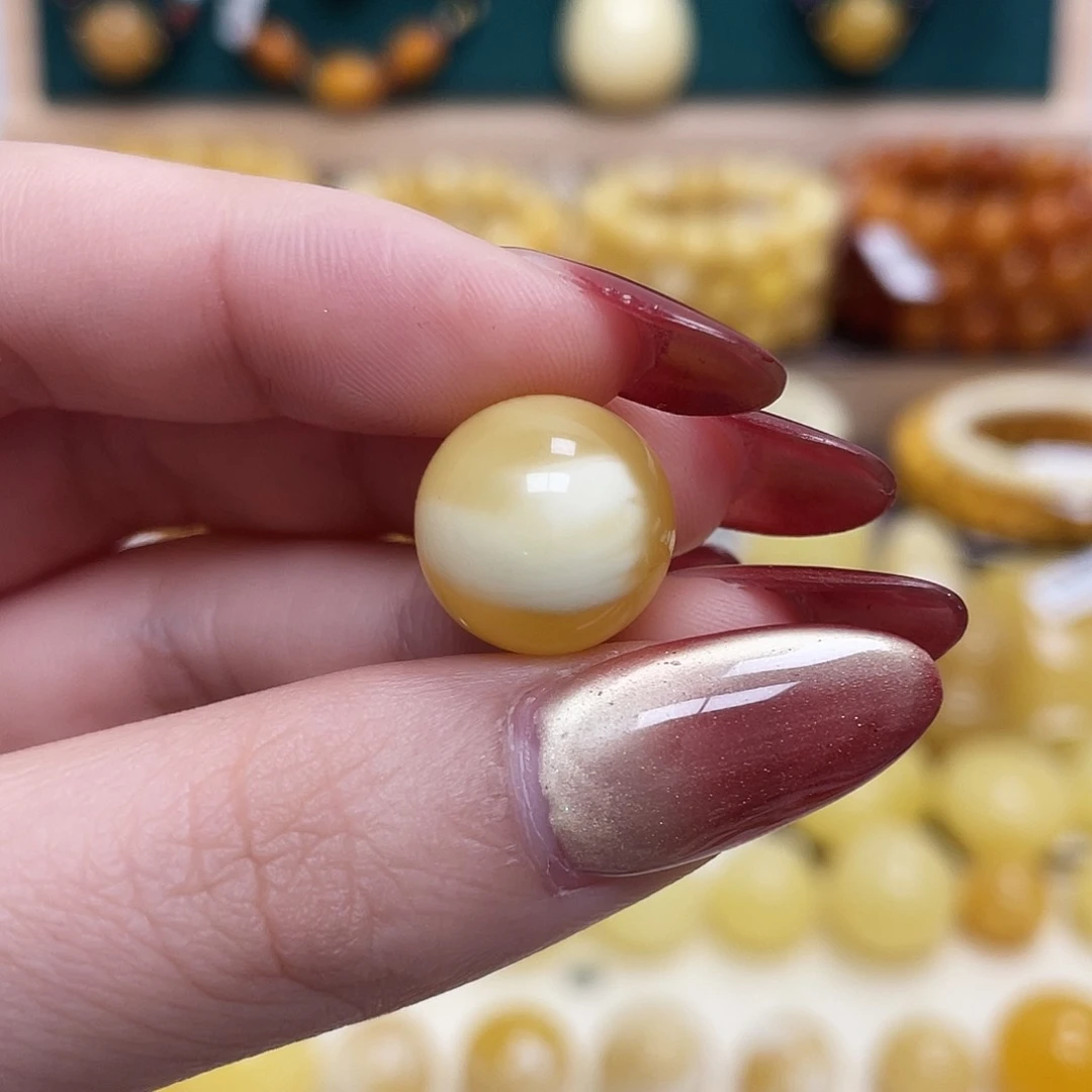 蜜蜡未镶嵌珠宝奇石14.4mm妖花圆珠带平头