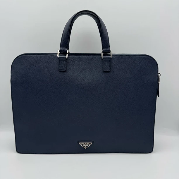 99新 Prada/普拉达 藏蓝色十字纹手提公文包/2112