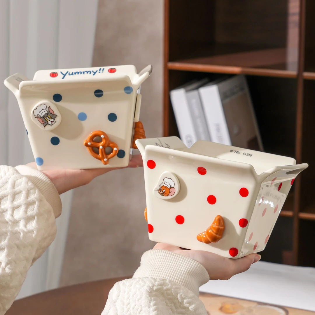 正版猫和老鼠薯条碗可爱高颜值爆米花陶瓷水果沙拉碗大容量面碗