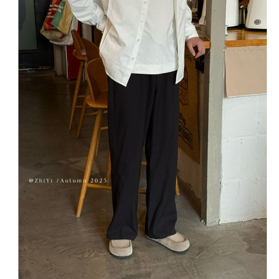 【知壹】男士老钱风垂感百搭羊毛天丝混纺微阔质感休闲西裤