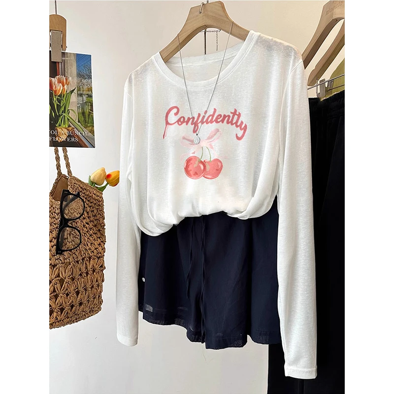 雪花棉防晒罩衫2025夏季新款大码长袖t恤女宽松显瘦遮肉上衣