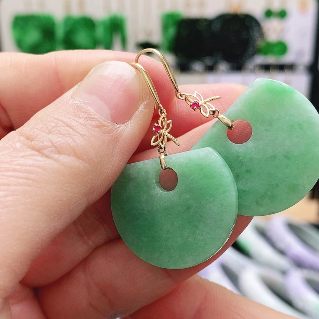 翡翠18K金镶嵌耳饰挂件