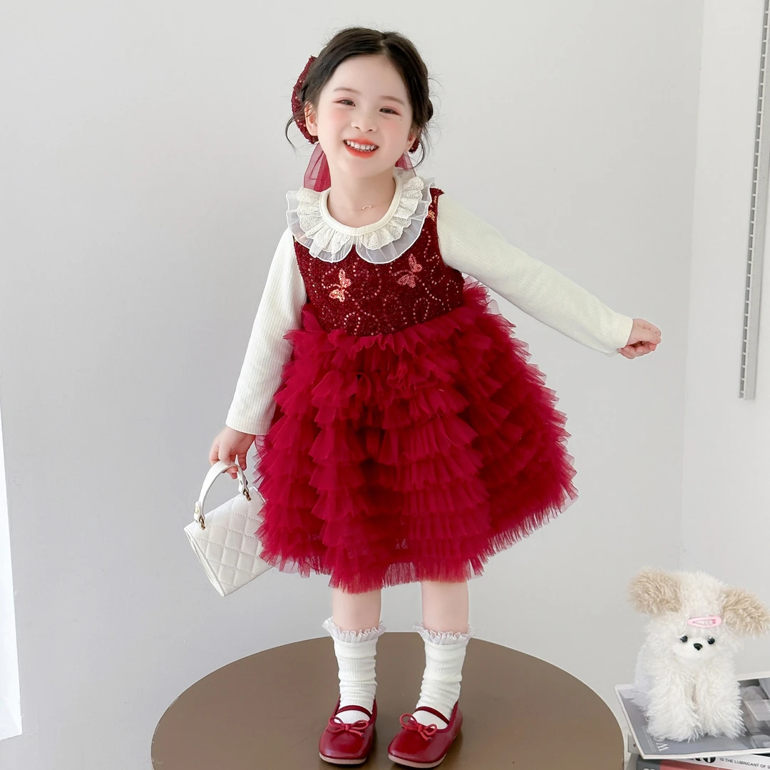 女童秋装连衣裙2025新款小童秋季莲蓬裙子礼服宝宝套装儿童公主裙
