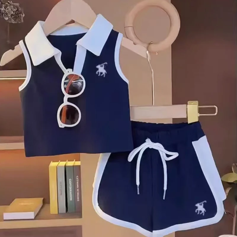（学院风)2025年新款POLO领韩版夏季男女童同款两件套中大童亲子装
