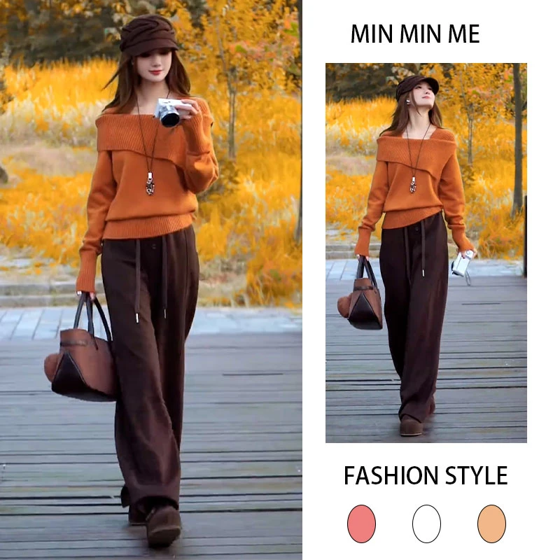 2025秋季新款设计感气质减龄长袖针织上衣女搭配休闲阔腿裤两件套