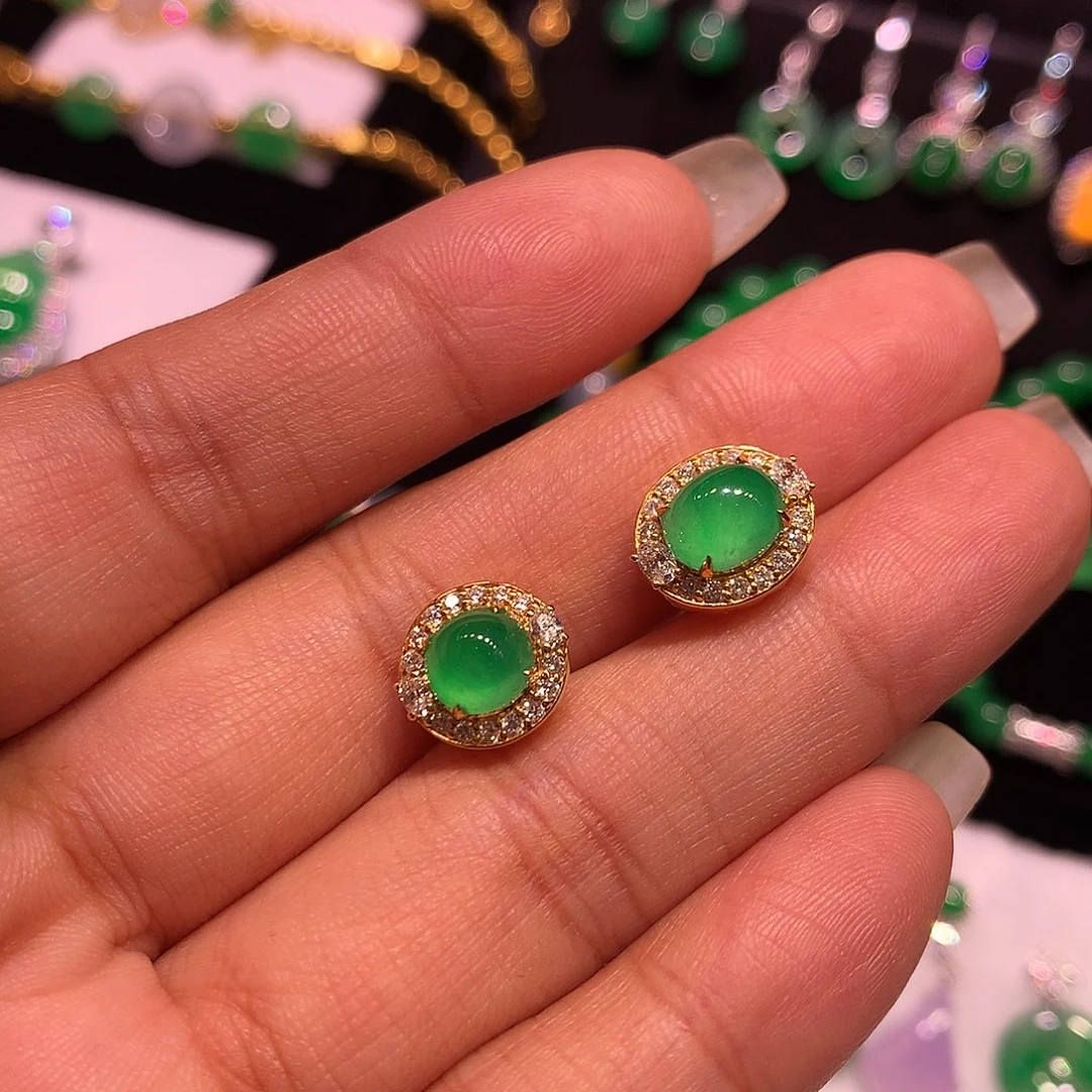 18K金镶嵌手链翡翠缅甸翡翠手链18k镶嵌