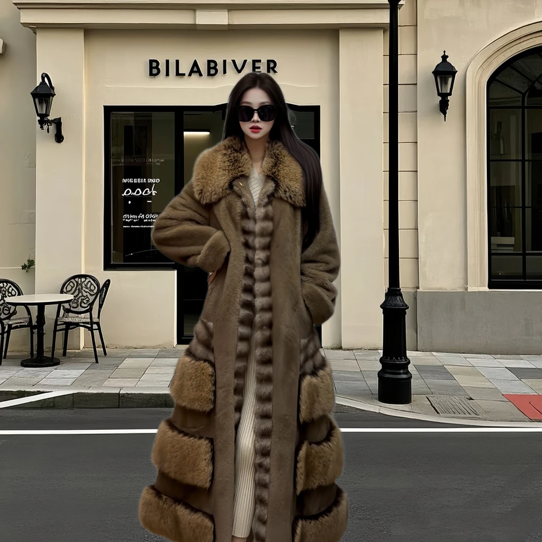 2025长款冬季保暖气质设计师毛毛外套