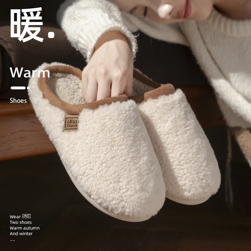 韩系复古风情侣棉拖鞋冬季室内居家保暖轻便防滑加绒加厚包头拖鞋