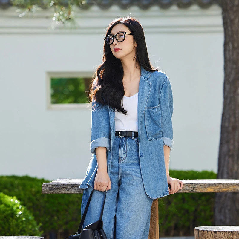 TRACYCHU牛仔蓝薄外套千金洋气百搭舒适简约休闲时尚秋冬上新贵系